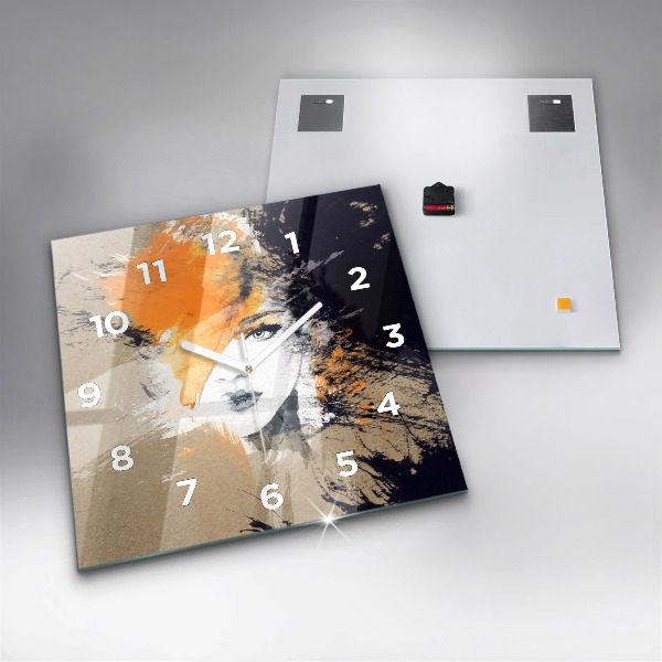 Square glass wall clock Portrait of a woman abstract