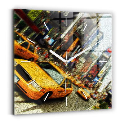 Square glass wall clock New York City taxis