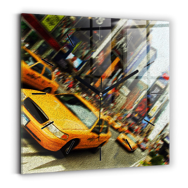 Square glass wall clock New York City taxis