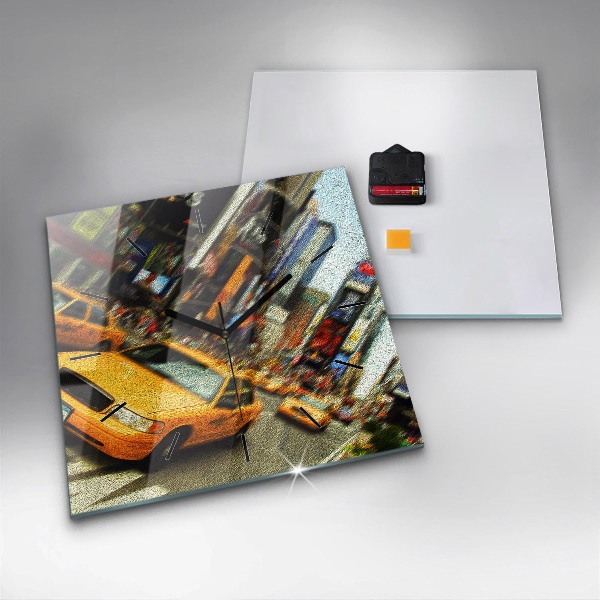 Square glass wall clock New York City taxis