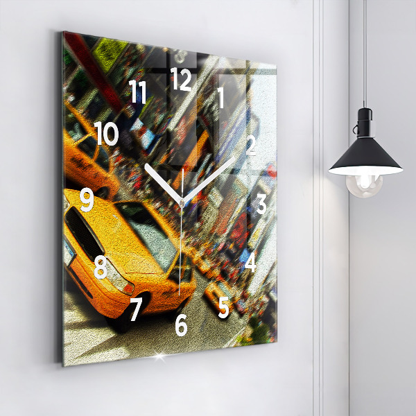 Square glass wall clock New York City taxis