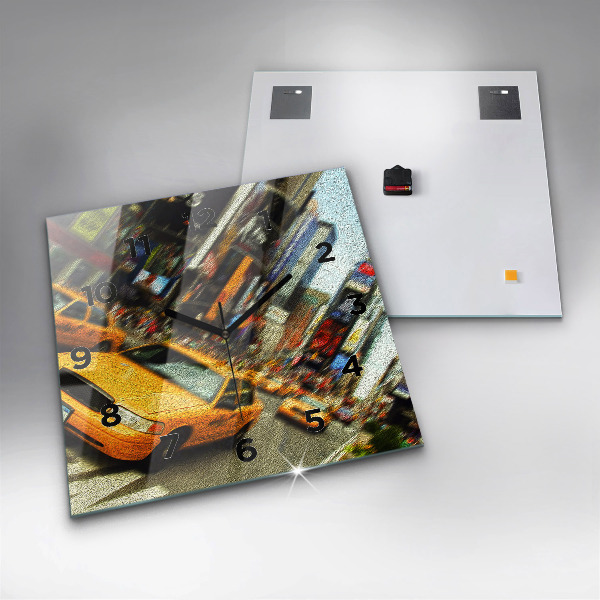 Square glass wall clock New York City taxis