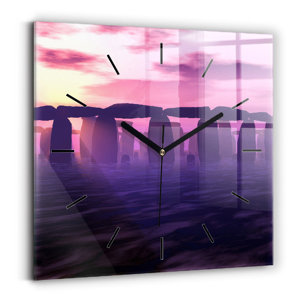 Square glass wall clock Sunset at Stonehenge