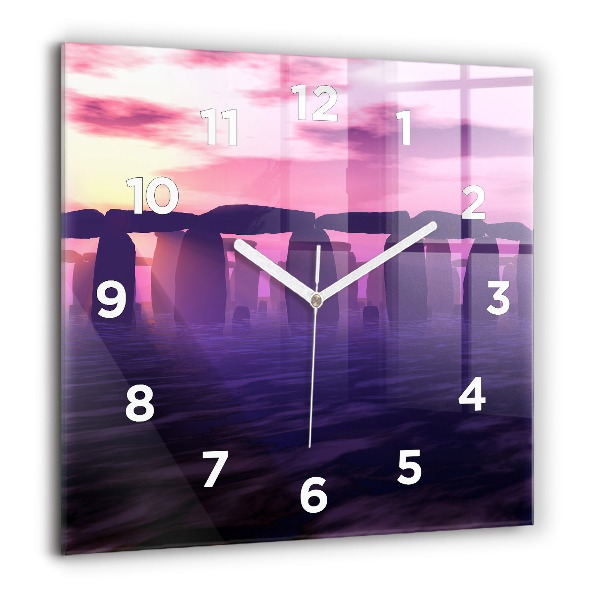 Square glass wall clock Sunset at Stonehenge