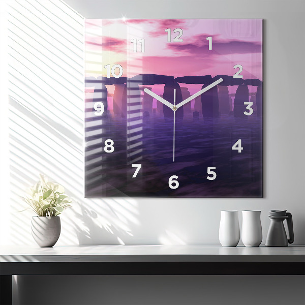Square glass wall clock Sunset at Stonehenge