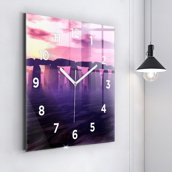 Square glass wall clock Sunset at Stonehenge