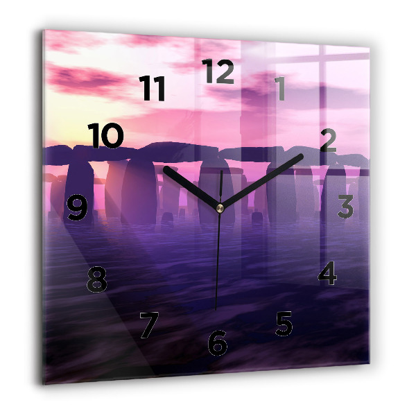 Square glass wall clock Sunset at Stonehenge