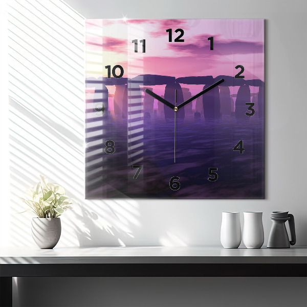 Square glass wall clock Sunset at Stonehenge