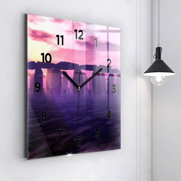 Square glass wall clock Sunset at Stonehenge