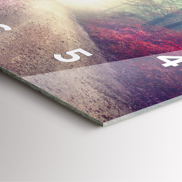 Square glass wall clock Autumn road Forest Fog
