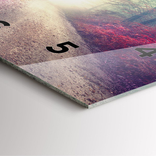 Square glass wall clock Autumn road Forest Fog