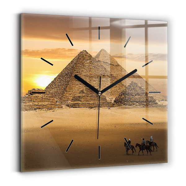 Square glass wall clock Pyramids and sunset