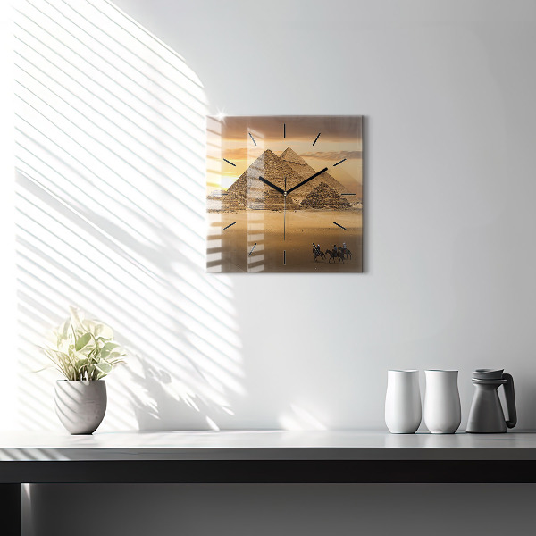 Square glass wall clock Pyramids and sunset