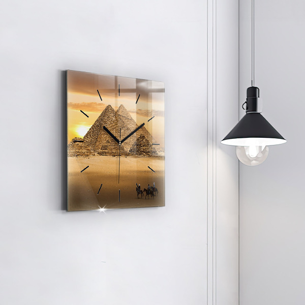 Square glass wall clock Pyramids and sunset