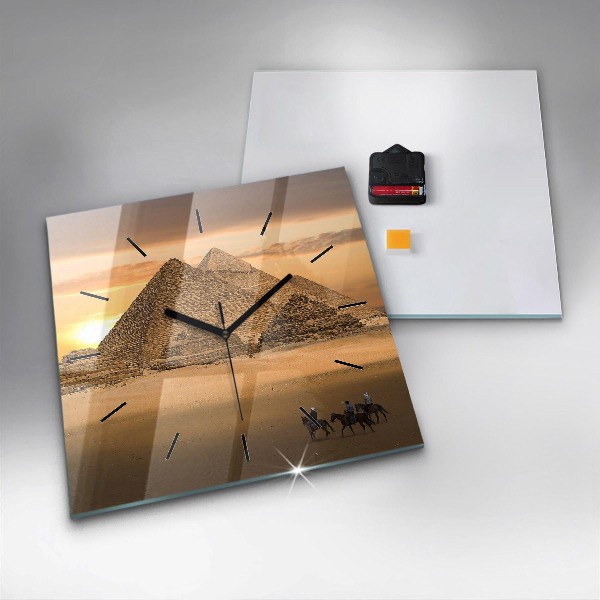 Square glass wall clock Pyramids and sunset
