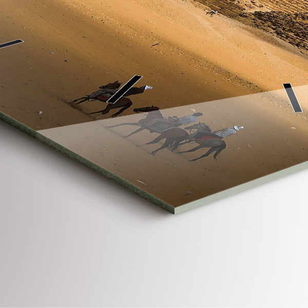 Square glass wall clock Pyramids and sunset