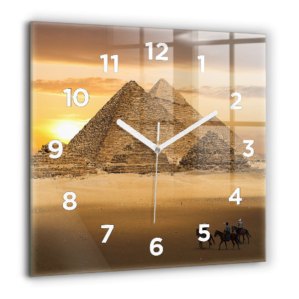 Square glass wall clock Pyramids and sunset