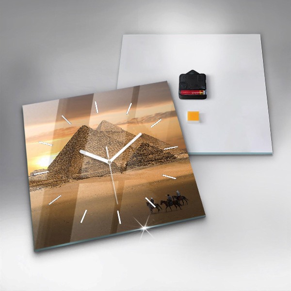 Square glass wall clock Pyramids and sunset