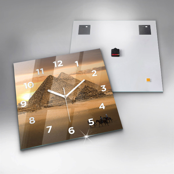 Square glass wall clock Pyramids and sunset