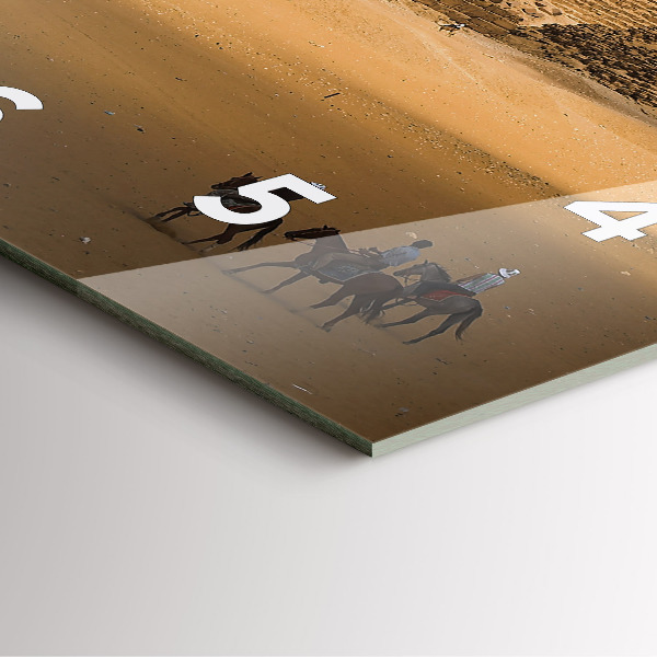 Square glass wall clock Pyramids and sunset