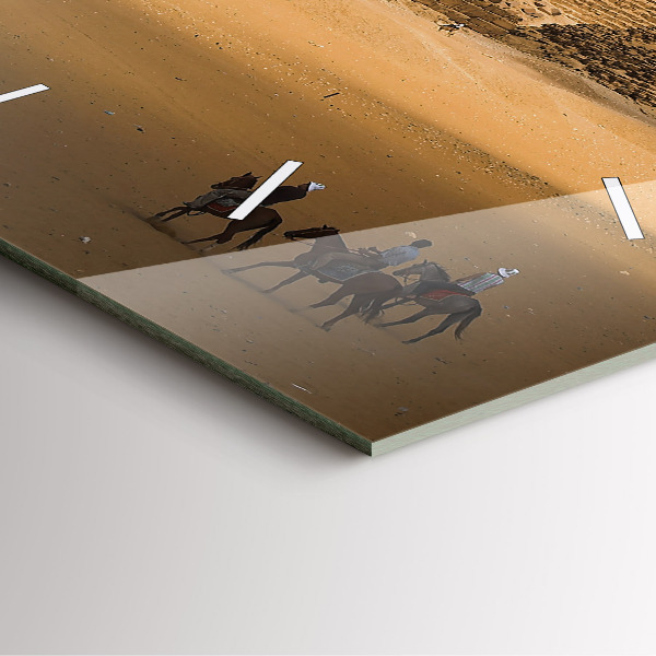 Square glass wall clock Pyramids and sunset