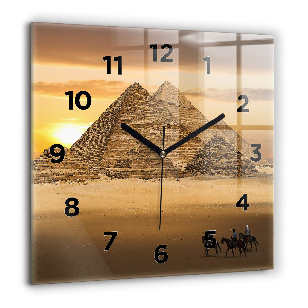 Square glass wall clock Pyramids and sunset