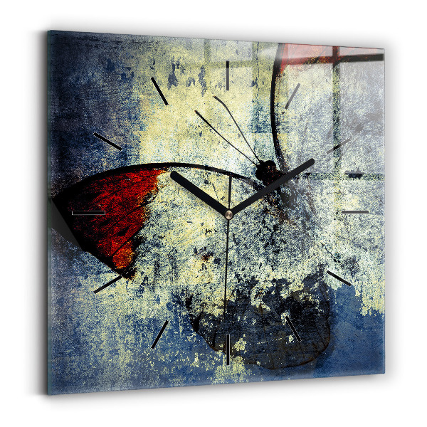 Square glass wall clock Butterfly vintage style