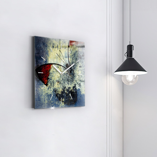 Square glass wall clock Butterfly vintage style