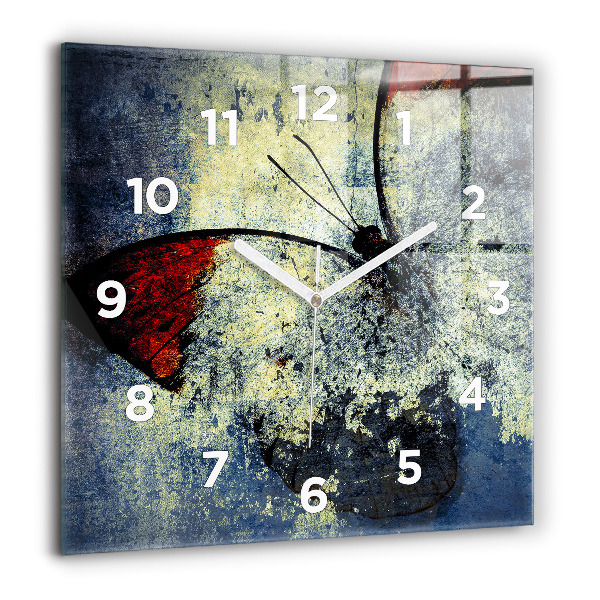 Square glass wall clock Butterfly vintage style