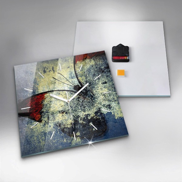 Square glass wall clock Butterfly vintage style