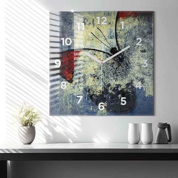 Square glass wall clock Butterfly vintage style
