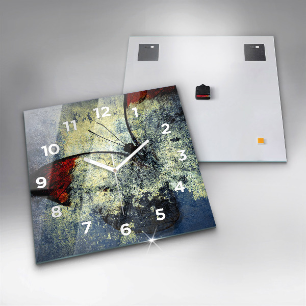 Square glass wall clock Butterfly vintage style