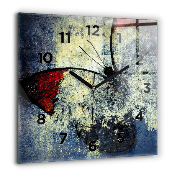 Square glass wall clock Butterfly vintage style