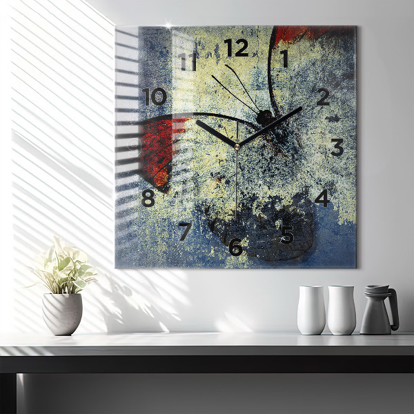 Square glass wall clock Butterfly vintage style