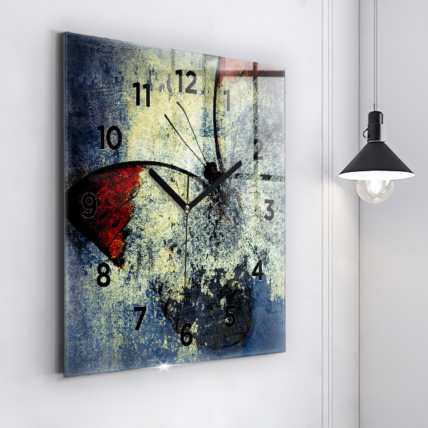 Square glass wall clock Butterfly vintage style