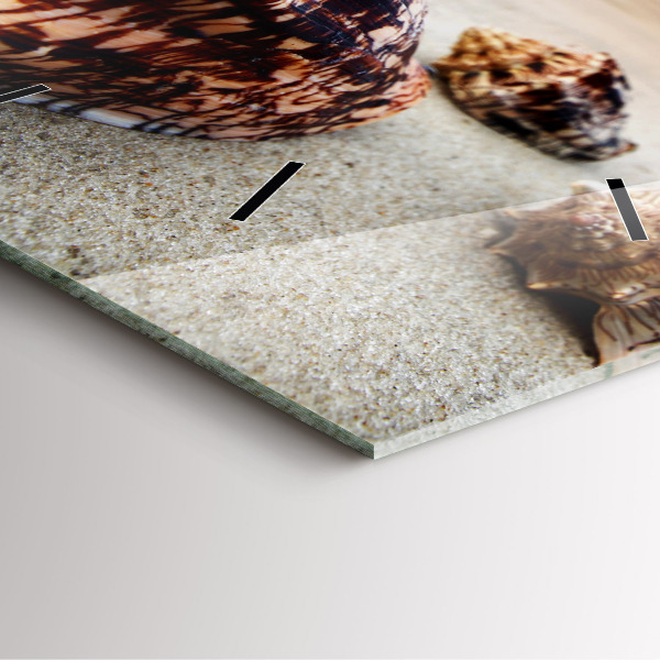 Square glass wall clock A shell on the beach