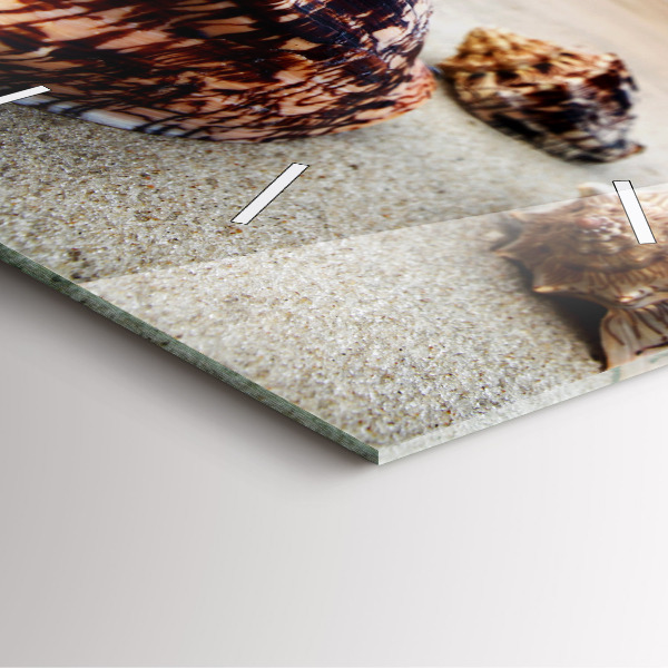 Square glass wall clock A shell on the beach