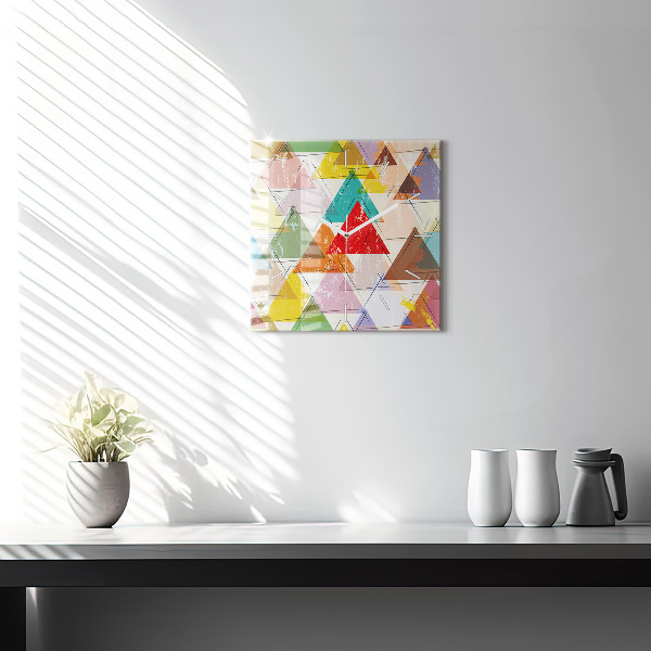 Square glass wall clock Geometric Triangles