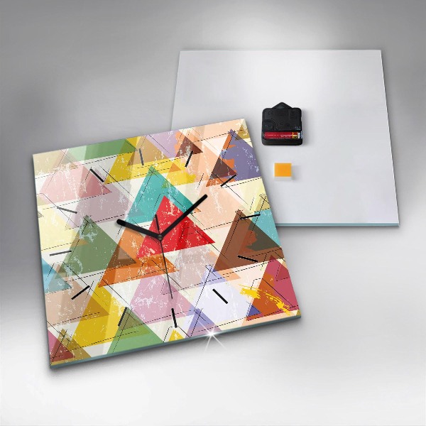 Square glass wall clock Geometric Triangles
