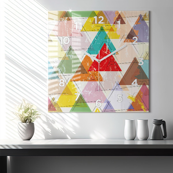 Square glass wall clock Geometric Triangles