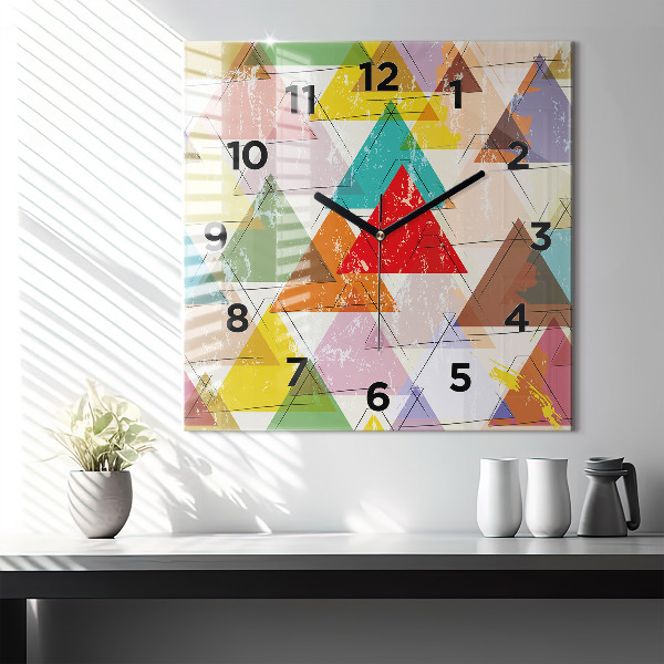 Square glass wall clock Geometric Triangles