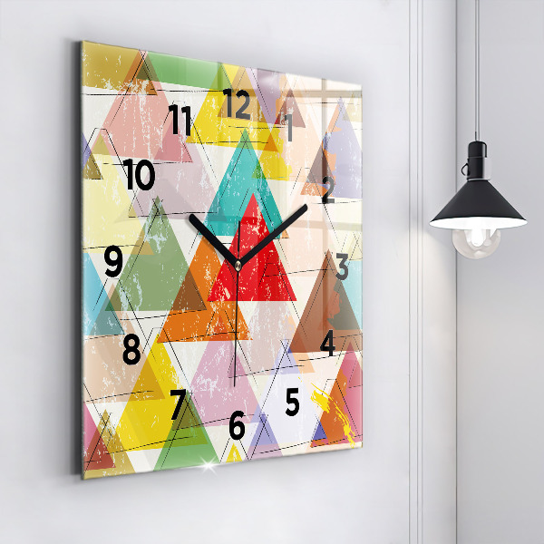 Square glass wall clock Geometric Triangles
