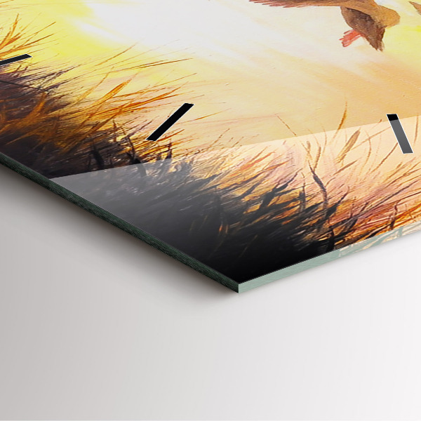 Square glass wall clock Cranes at sunset