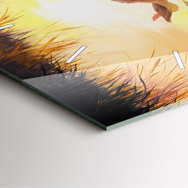Square glass wall clock Cranes at sunset