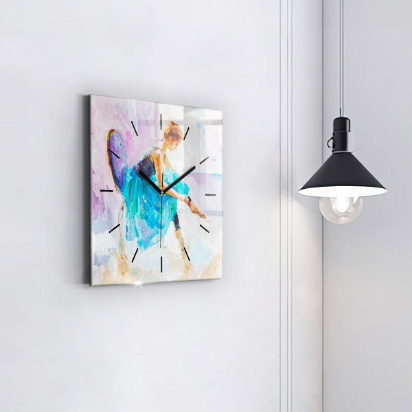 Square glass wall clock Preparing the ballerina