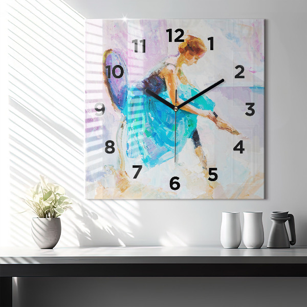 Square glass wall clock Preparing the ballerina