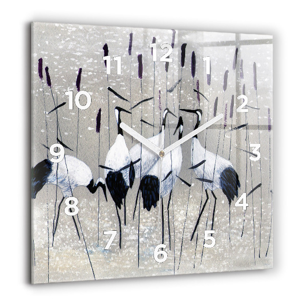 Square glass wall clock Cranes in the reeds