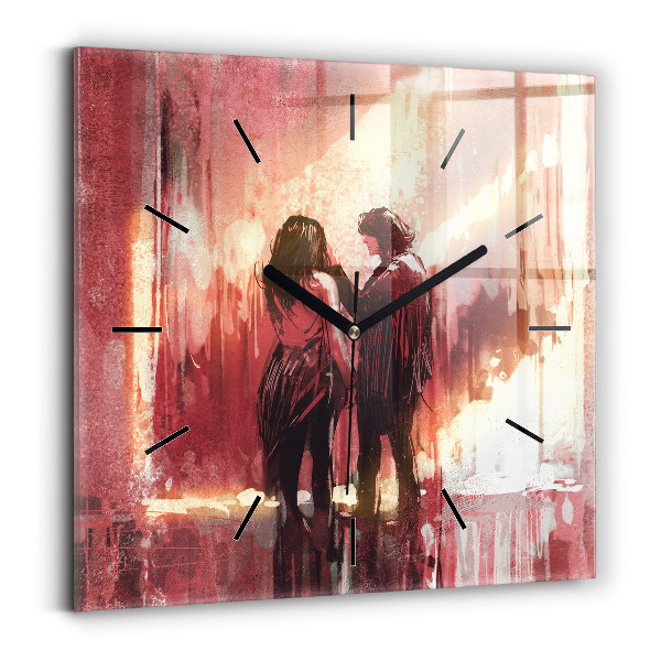 Square glass wall clock Young couple in love