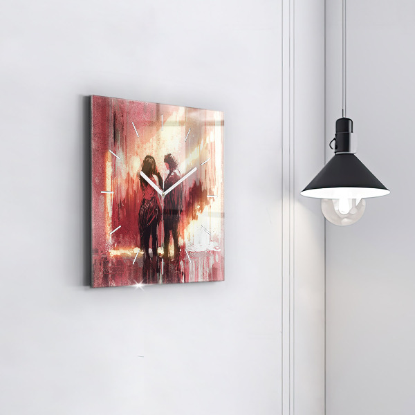 Square glass wall clock Young couple in love