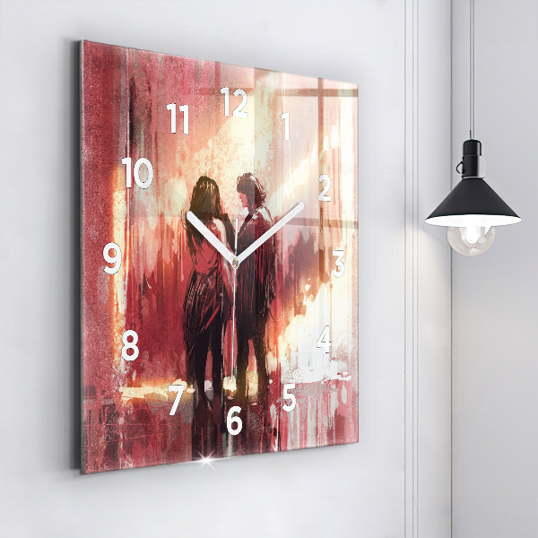 Square glass wall clock Young couple in love